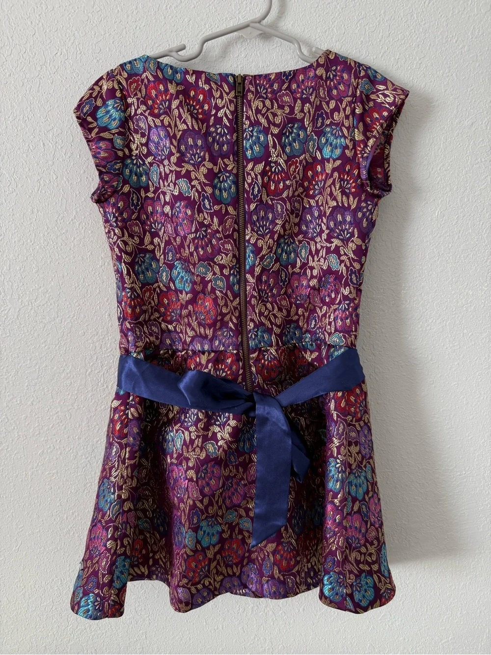 American Girl Floral Brocade Dress Size 7 Purple Blue Holiday Party Dress